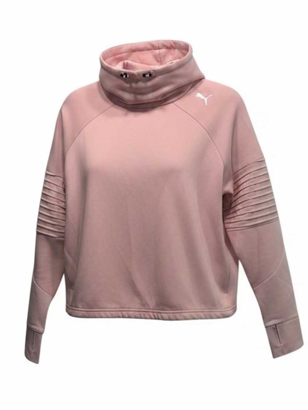 Puma Evostripe Hoodie Women's Rose Colored Size M Thumb Holes Cropped